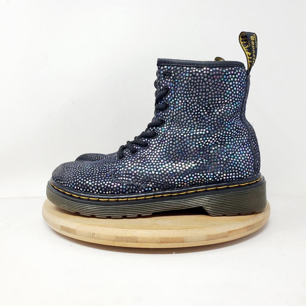 Dr Martens Boots Kids‎ 1 Black Metallic Glitter Zip 8 Eye Boys Girls Shoes 1460